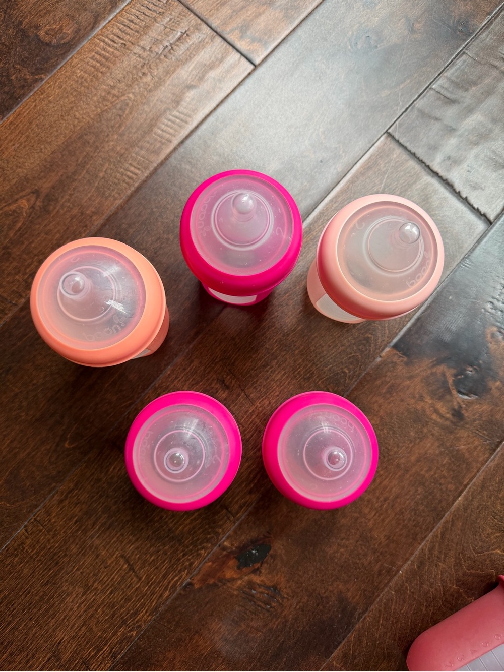 Silicone Baby Boon Bottles & Nipples Set - Pink & Coral Mix - Picture 2 of 5